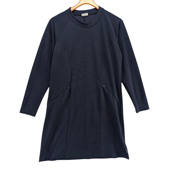 Columbia Performance Ribbed Shirt Dress Navy Long Sleeve Zip Pocket Stretch Sz L - Picture 1 of 10